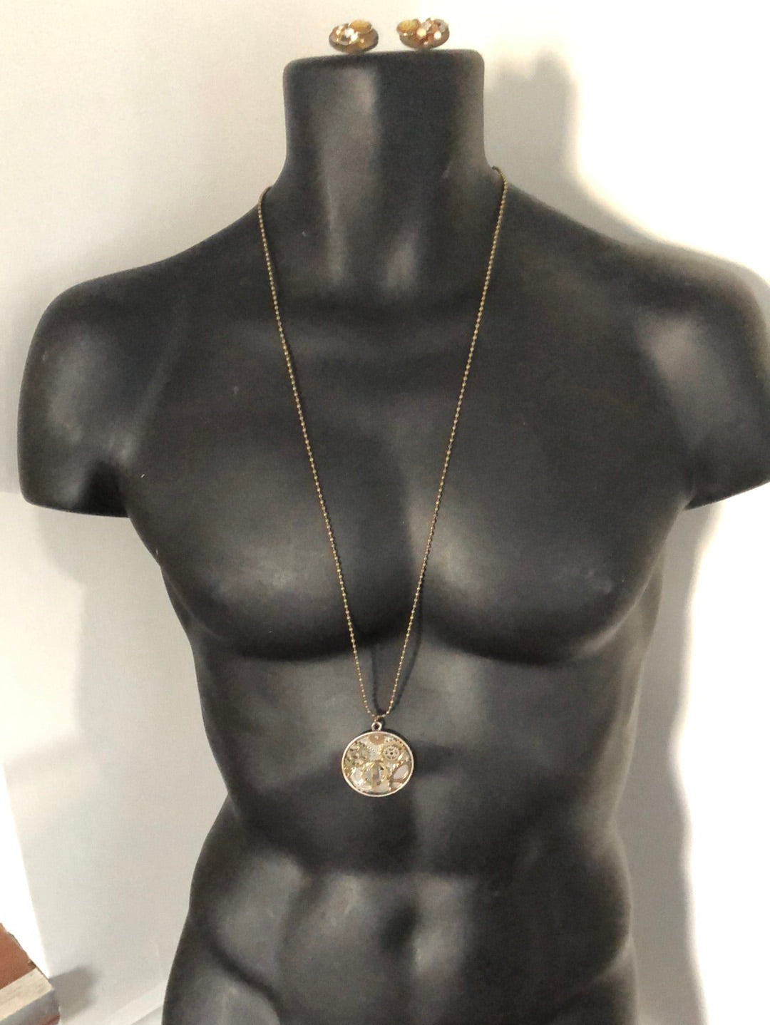 Handmade Clockwork Steampunk pendant necklace earrings set bronze tone