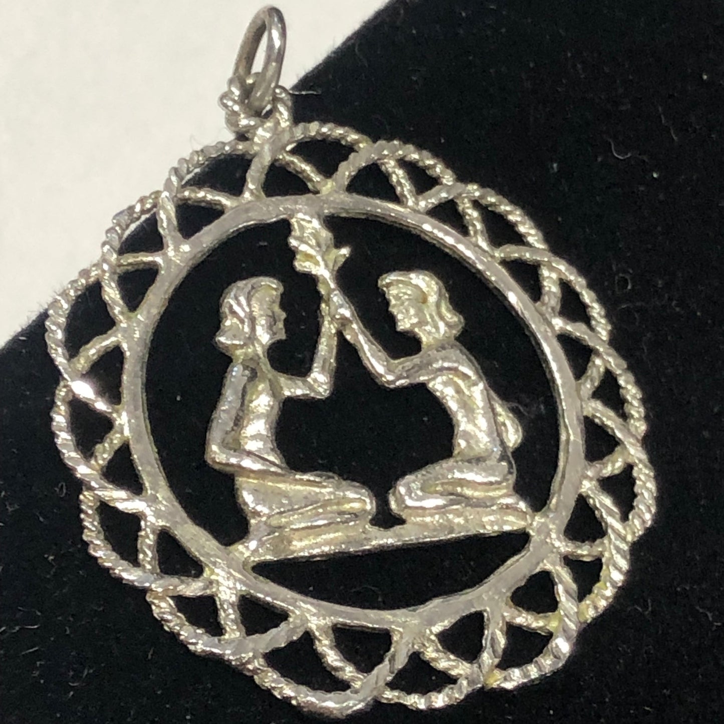 Sterling silver Zodiac Gemini women filigree pendant 1.2"