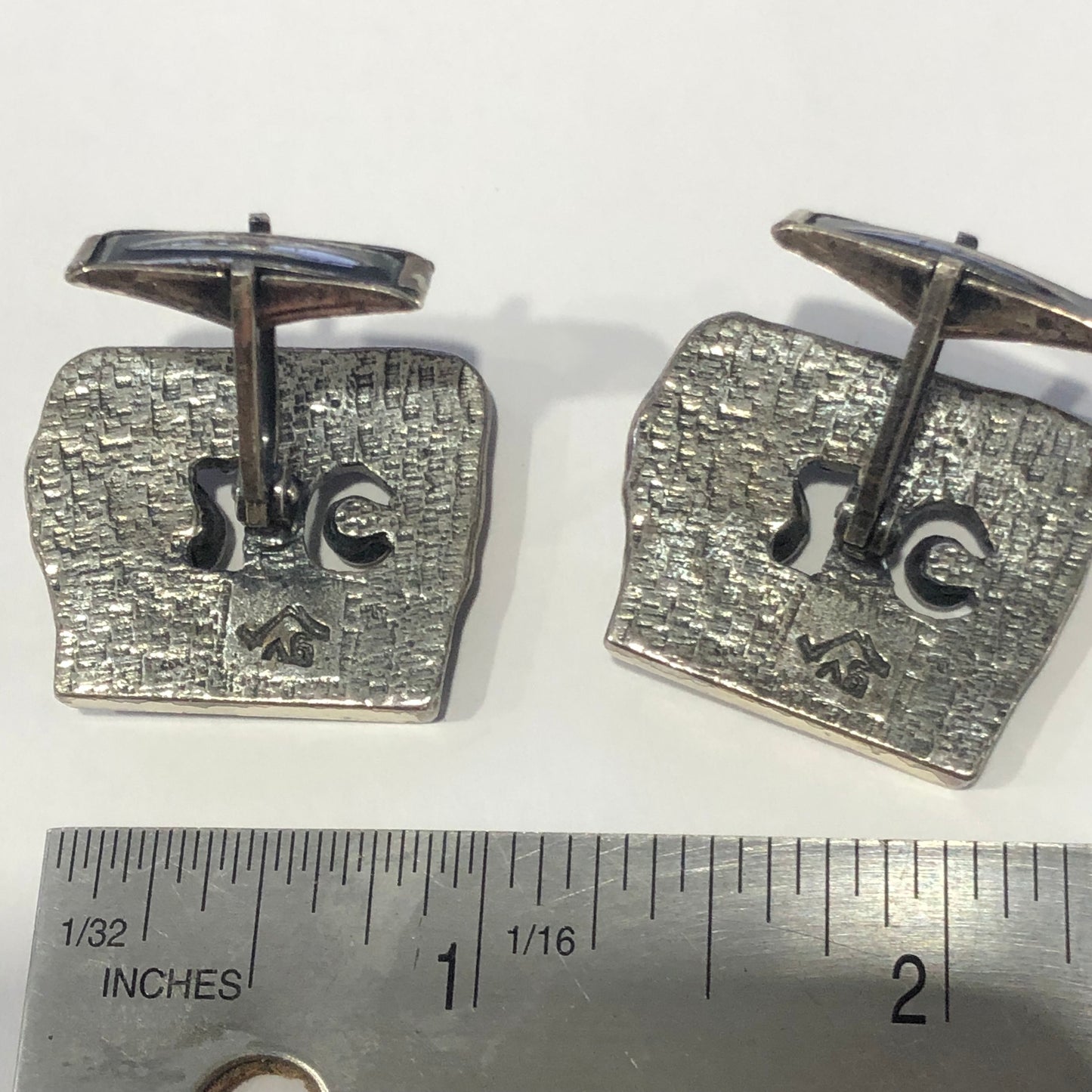 Signed GUY VIDAL BRUTALIST Modernist SILVER Pewter CUFFLINKS