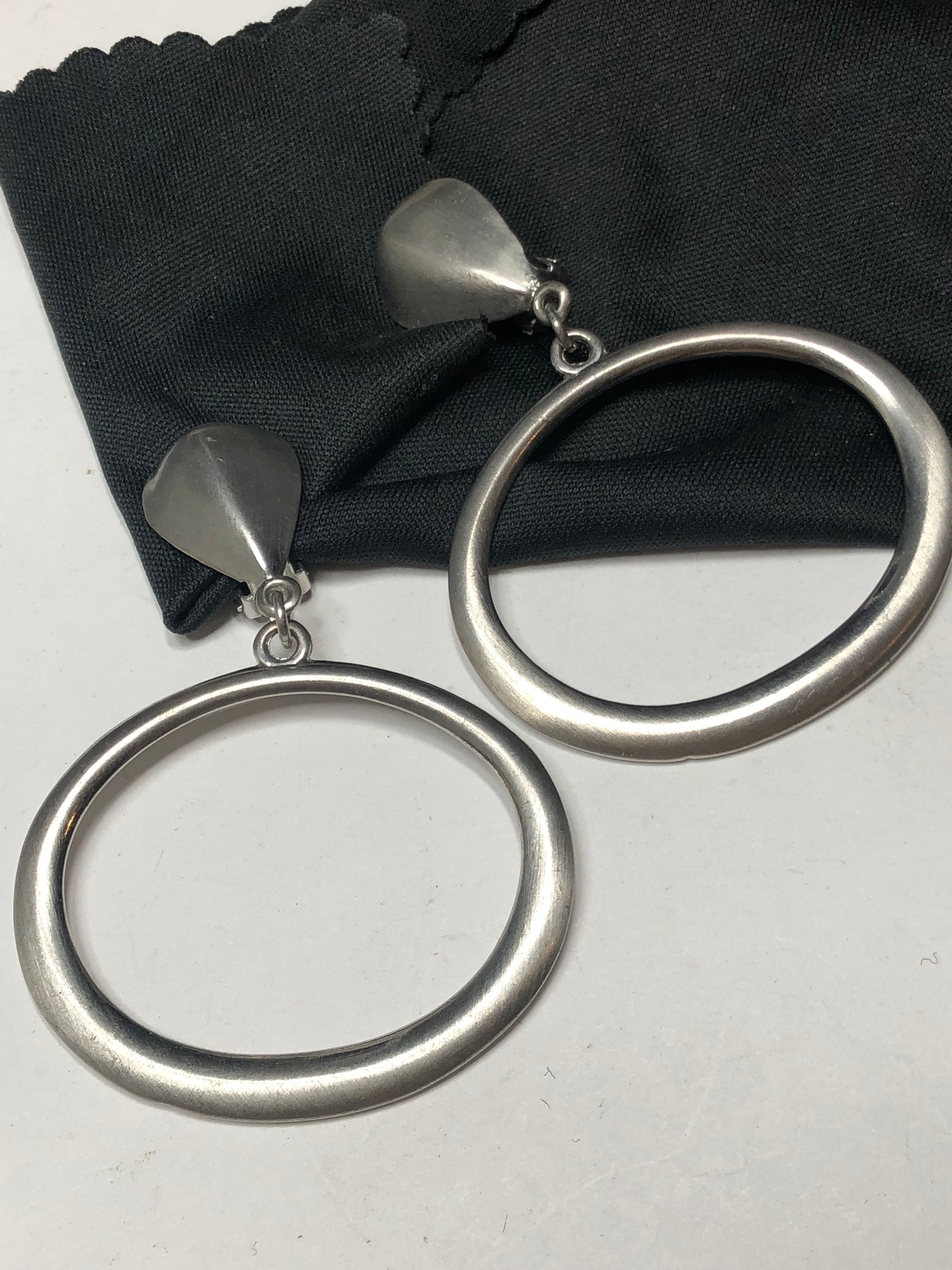 Vintage pewter large clip on Earrings lot shell and hoop