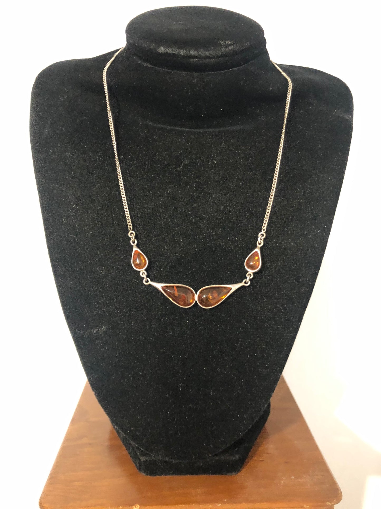 Vintage Amber sterling silver floral Necklace