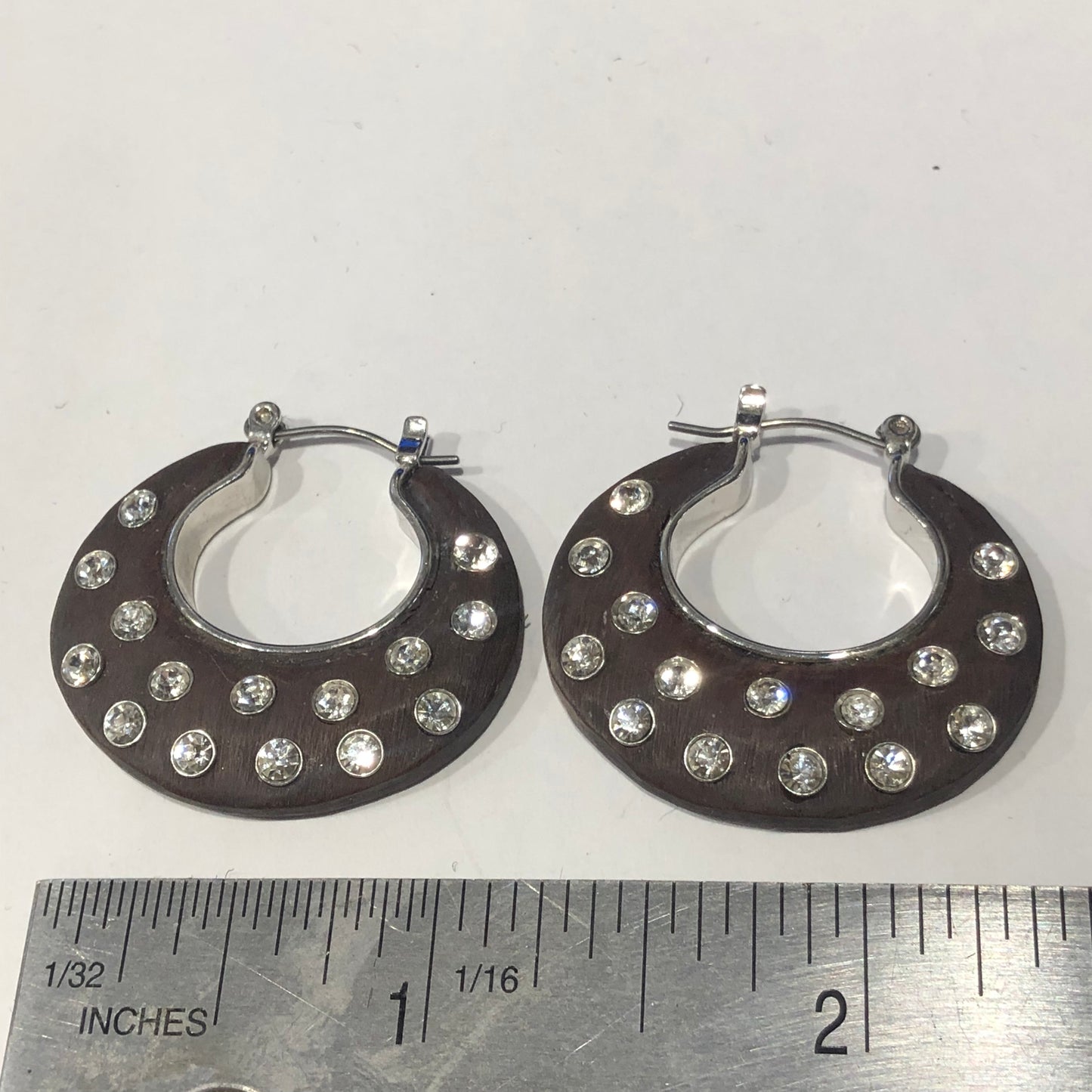 Modern clear glass rhinestone hoop wood Earrings