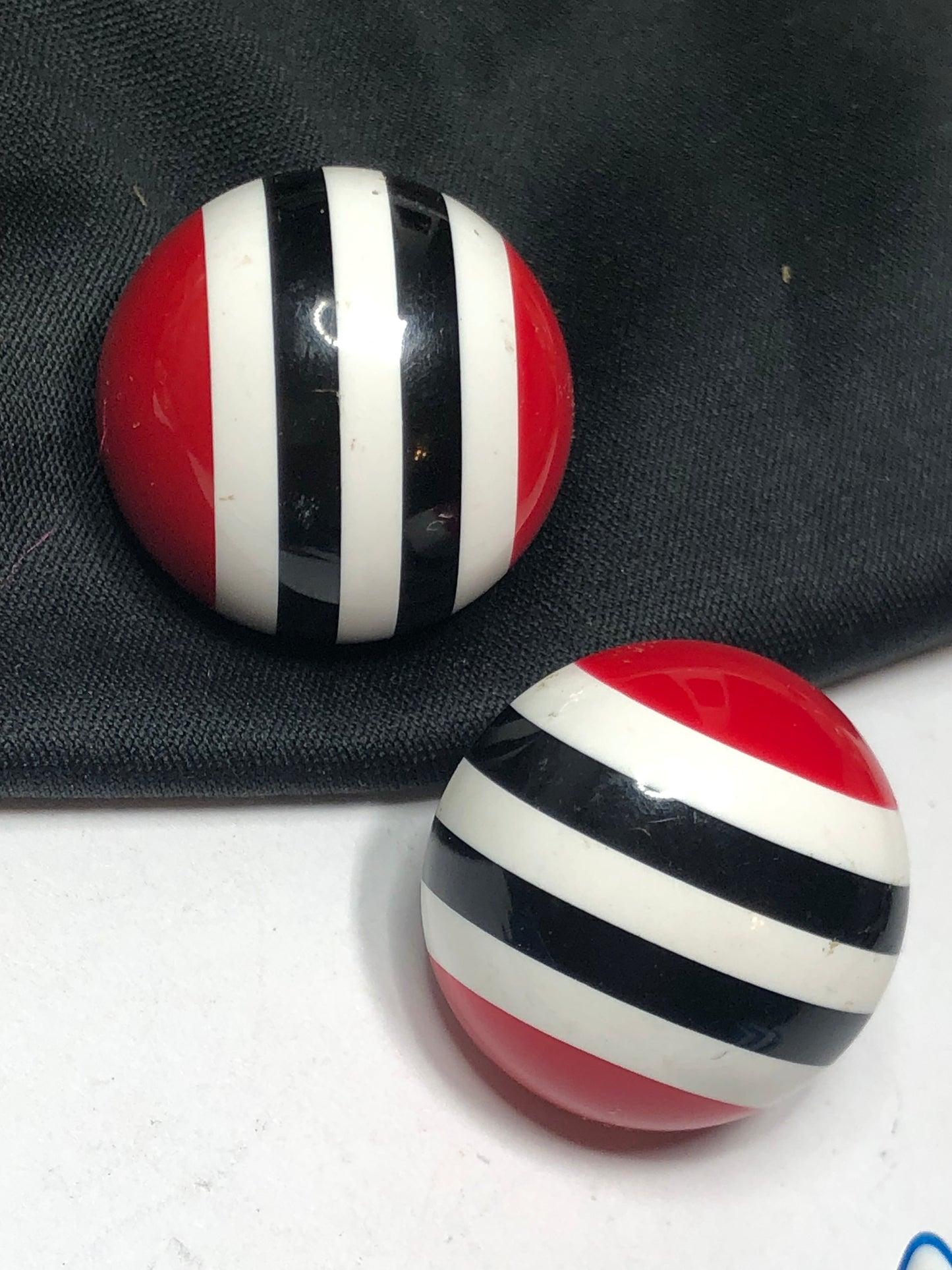 Vintage striped plastic Earrings lot red beige stud, clip blue