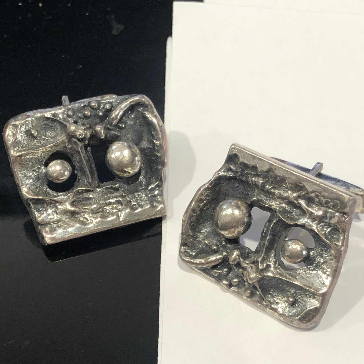 Signed GUY VIDAL BRUTALIST Modernist SILVER Pewter CUFFLINKS