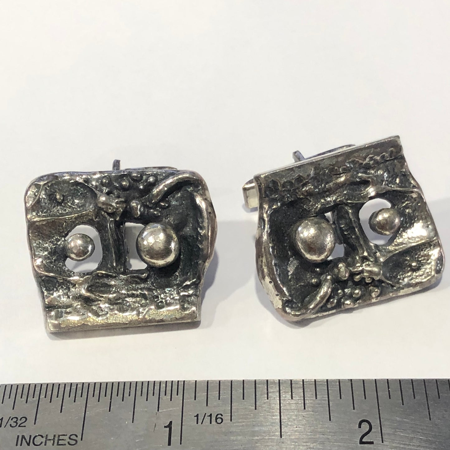 Signed GUY VIDAL BRUTALIST Modernist SILVER Pewter CUFFLINKS