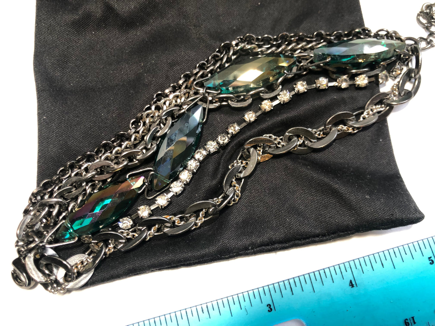 Modern AB Green Crystal glass multi strand chain bracelet black metal