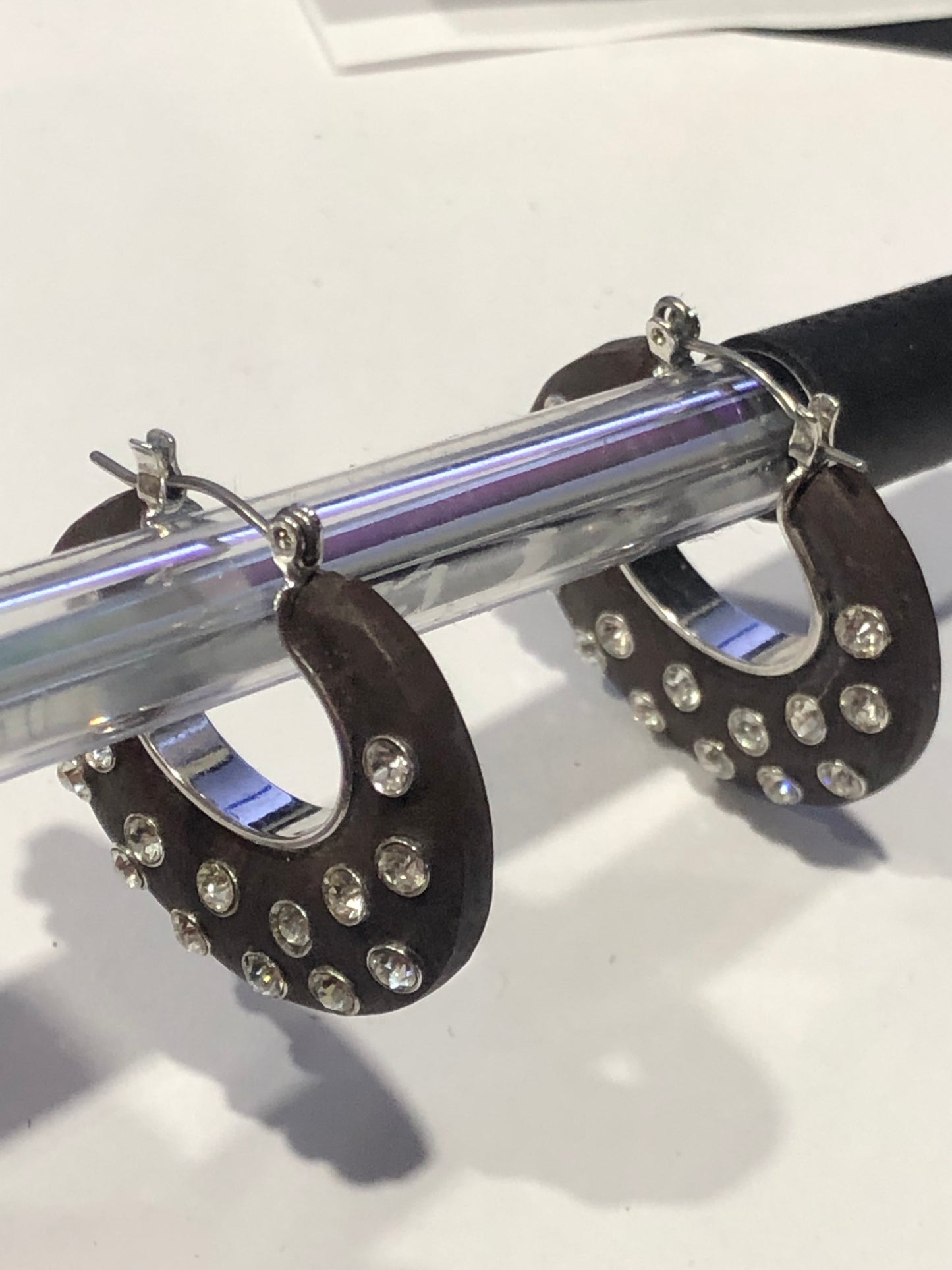 Modern clear glass rhinestone hoop wood Earrings