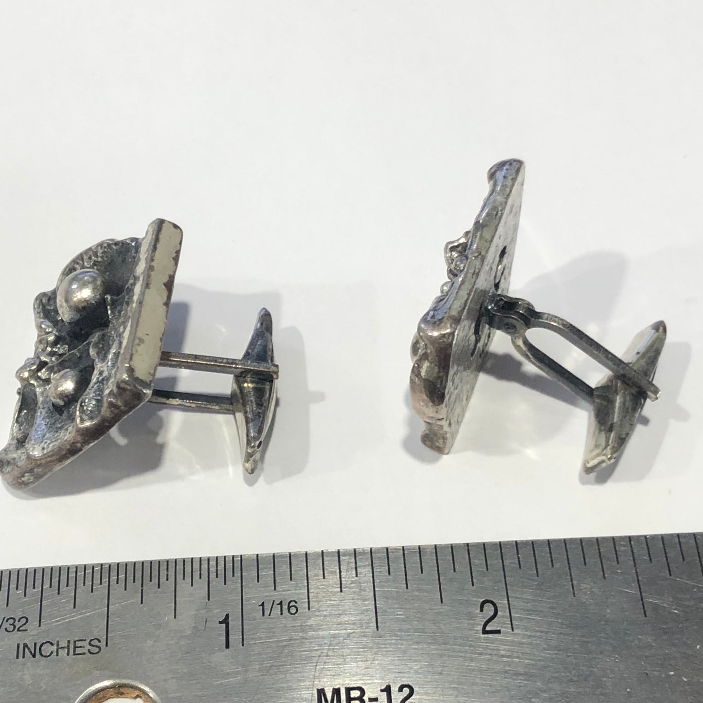 Signed GUY VIDAL BRUTALIST Modernist SILVER Pewter CUFFLINKS