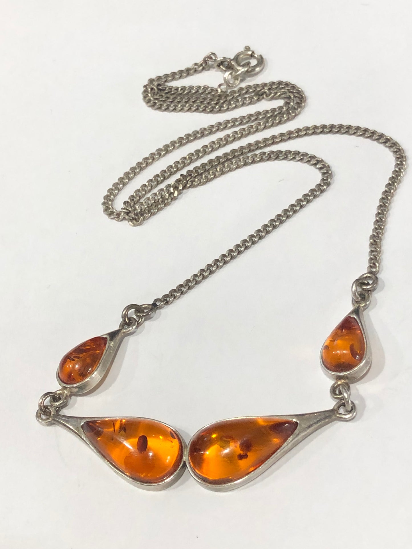Vintage Amber sterling silver floral Necklace