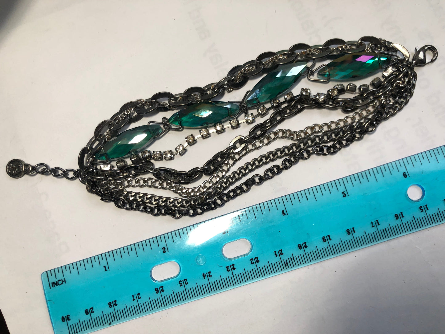 Modern AB Green Crystal glass multi strand chain bracelet black metal