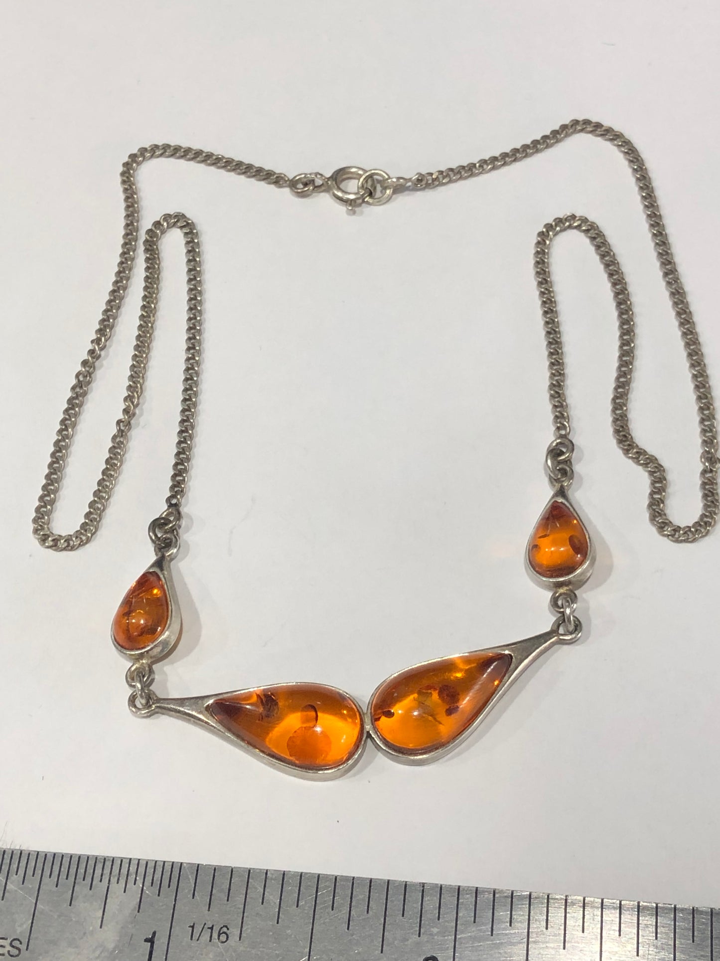 Vintage Amber sterling silver floral Necklace