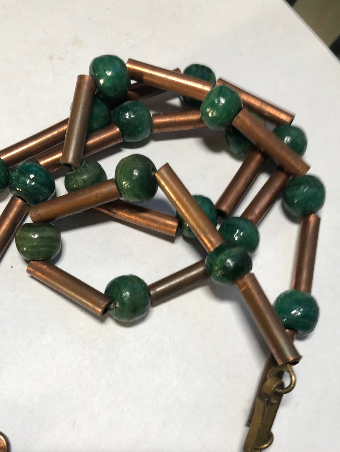 Vintage Mexico Copper Green Aztec Mask Face Necklace Large Pendant