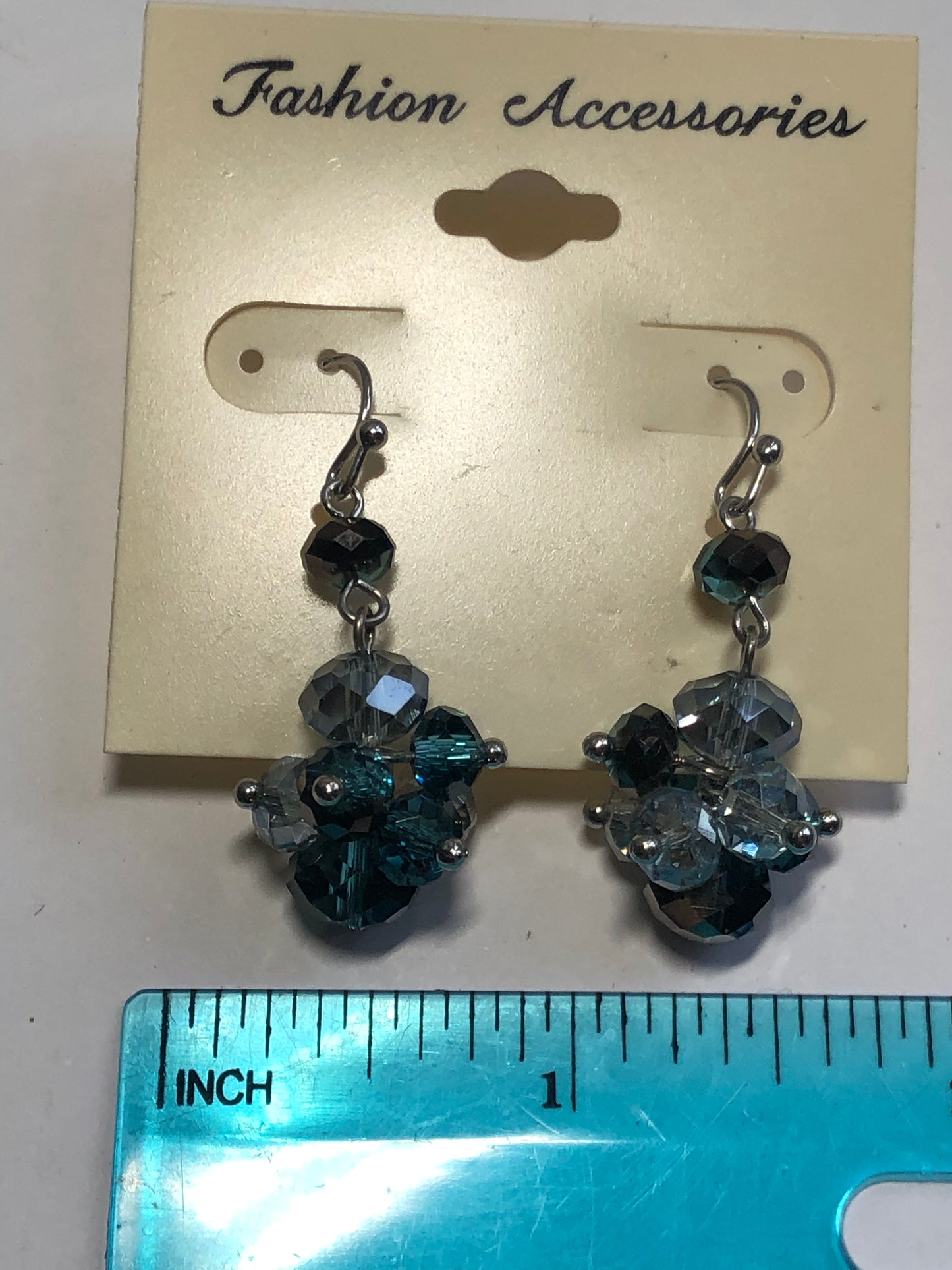 Modern cluster blue faceted Crystal dangling earrings silver tone
