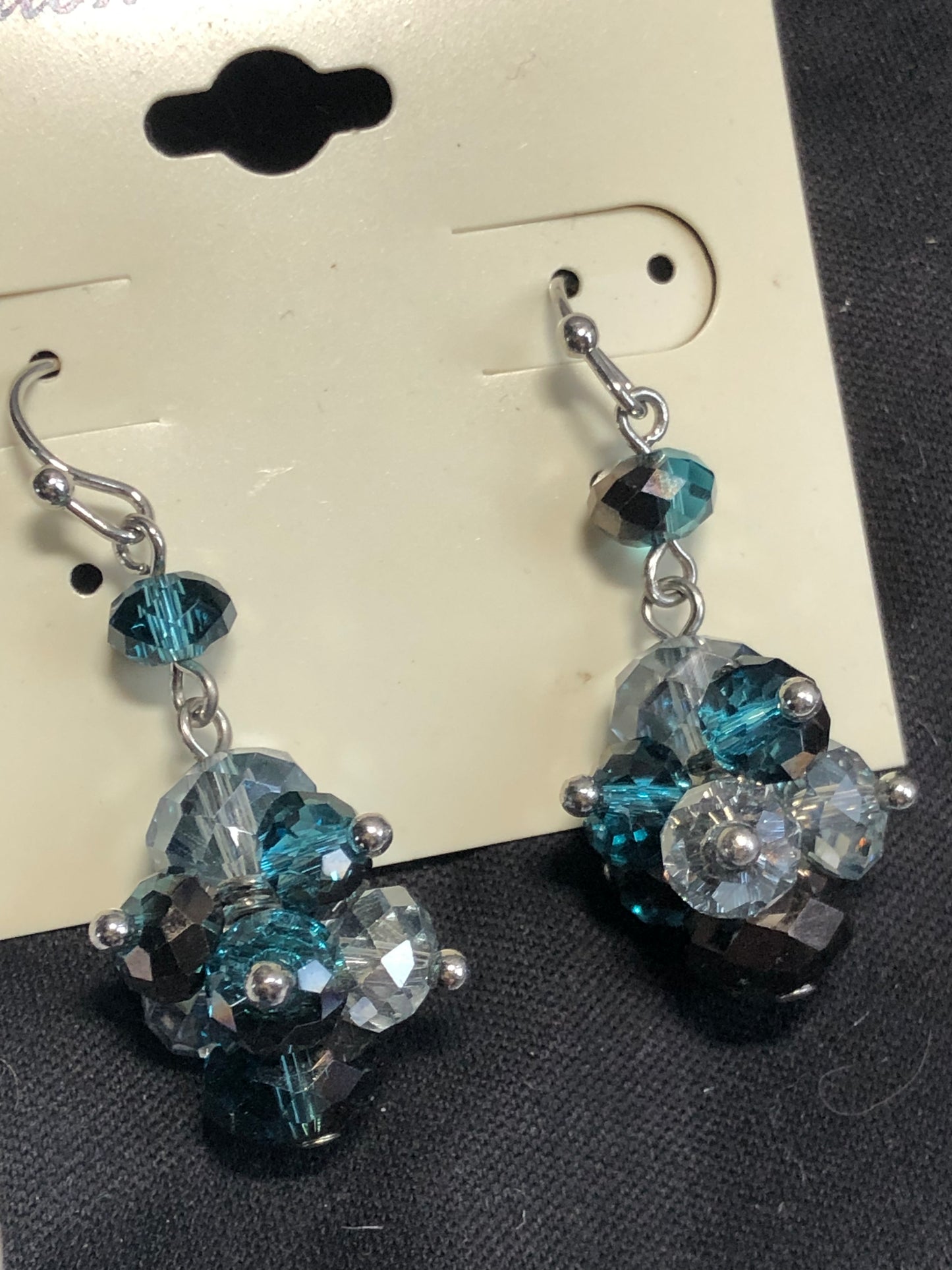 Modern cluster blue faceted Crystal dangling earrings silver tone
