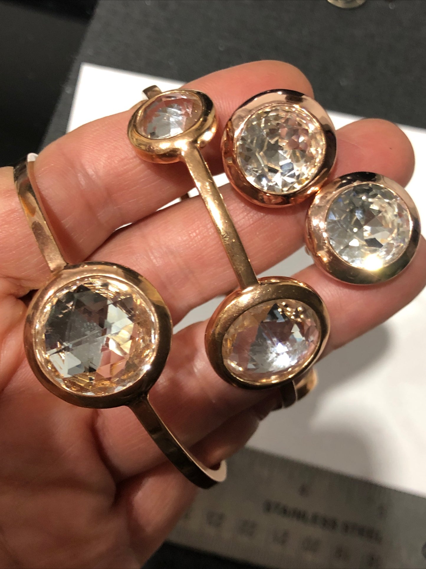 Henri Bendel rose gold bracelet set of 2 + clip earrings clear crystal rhinestone