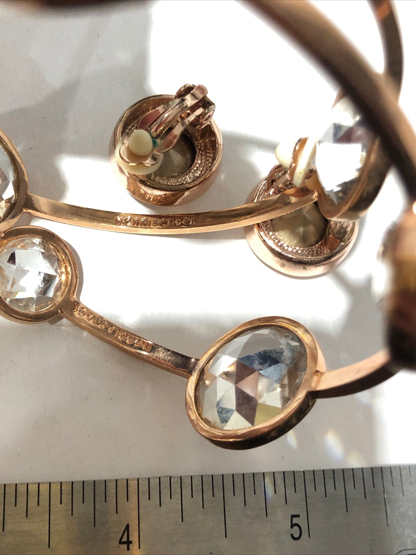 Henri Bendel rose gold bracelet set of 2 + clip earrings clear crystal rhinestone