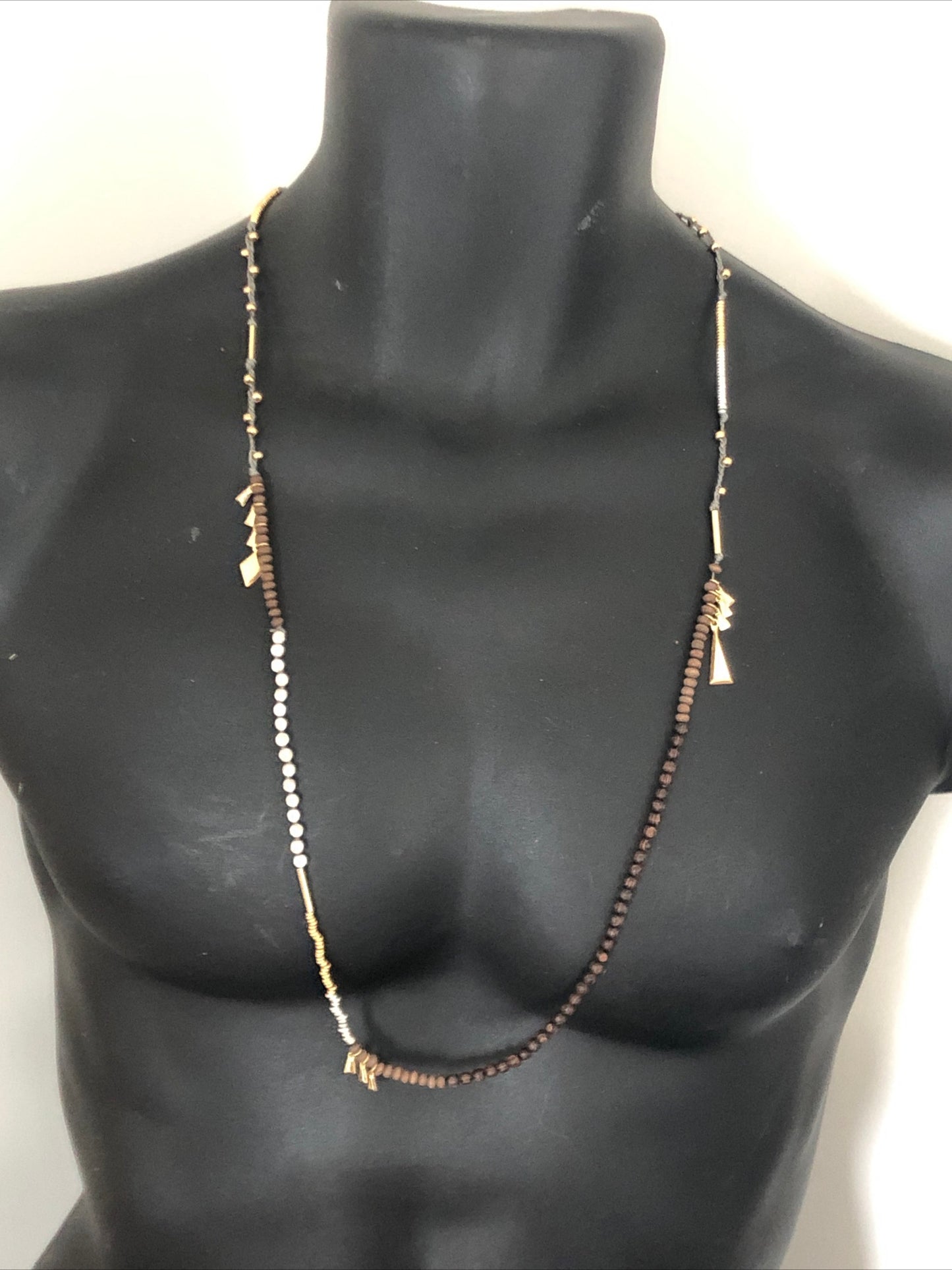 Stella & Dot 35" long chain necklace white stone bead gold tone