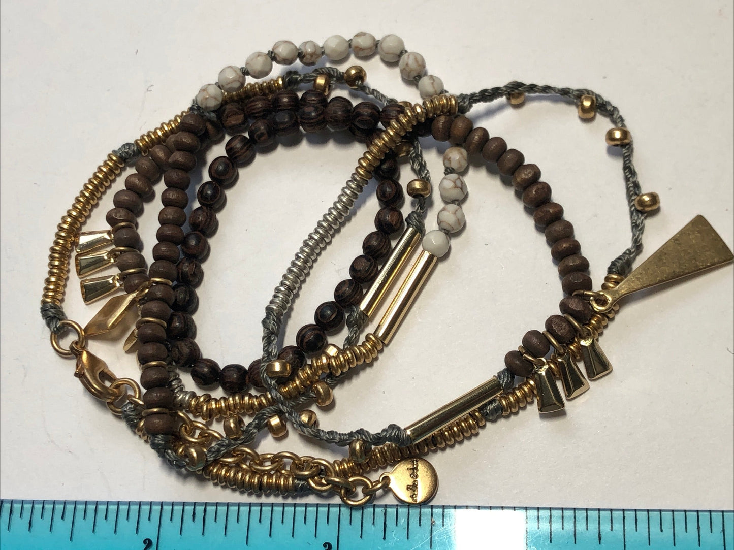 Stella & Dot 35" long chain necklace white stone bead gold tone