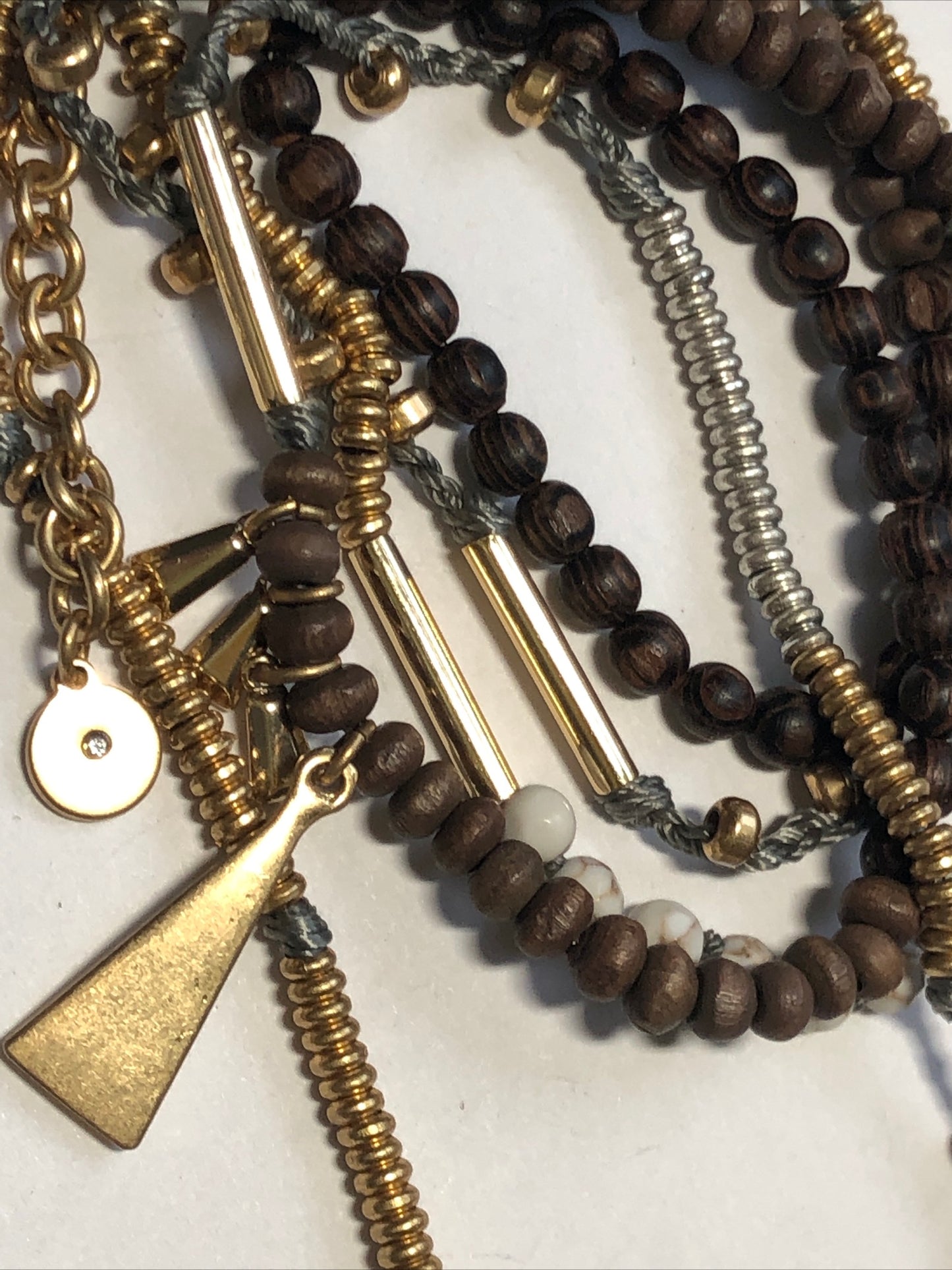 Stella & Dot 35" long chain necklace white stone bead gold tone
