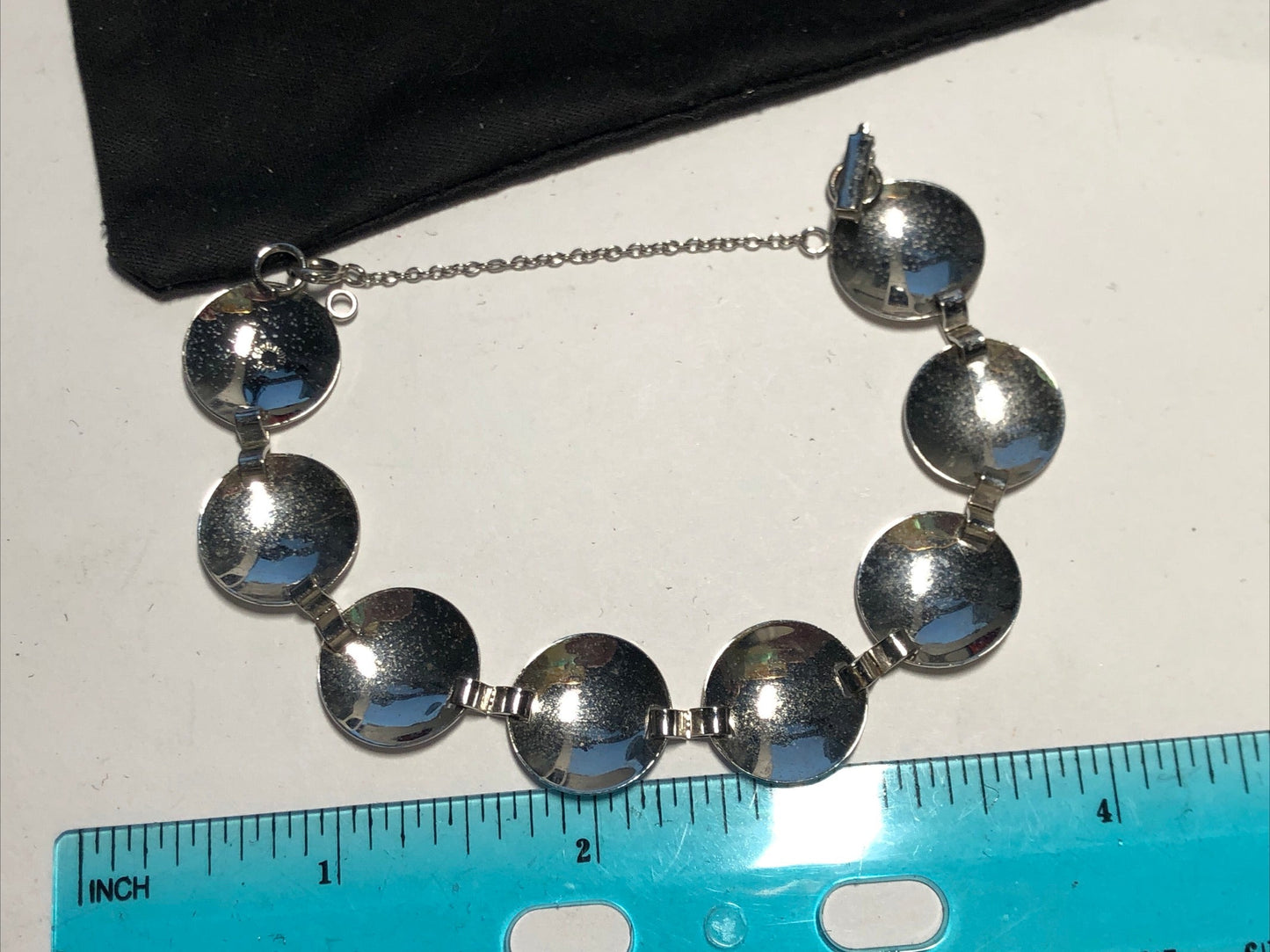 Vintage Sterling silver coin link bracelet mark Bond Boyd floral engraved