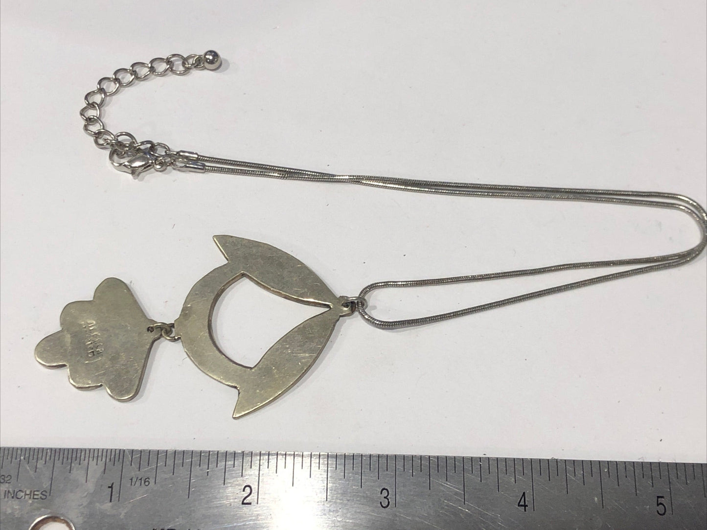 Vintage Alpaca Mexico silver Abalone floral pendant chain necklace