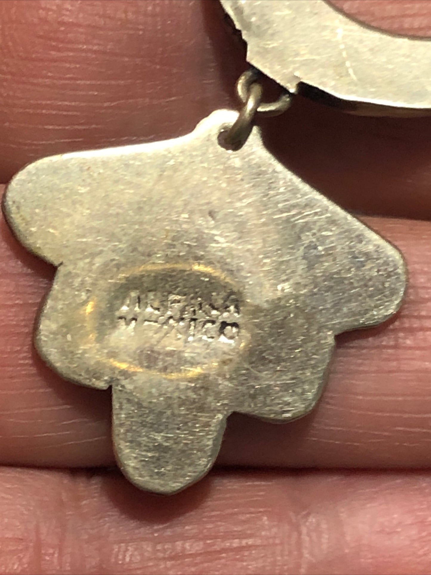 Vintage Alpaca Mexico silver Abalone floral pendant chain necklace