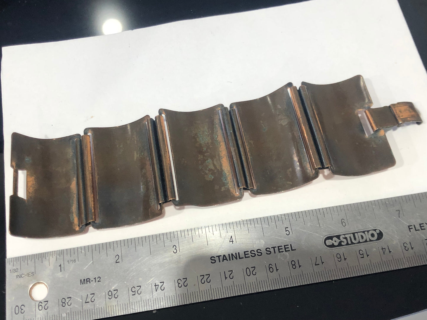 Vintage 2" COPPER wide link bracelet modernist leaf motive