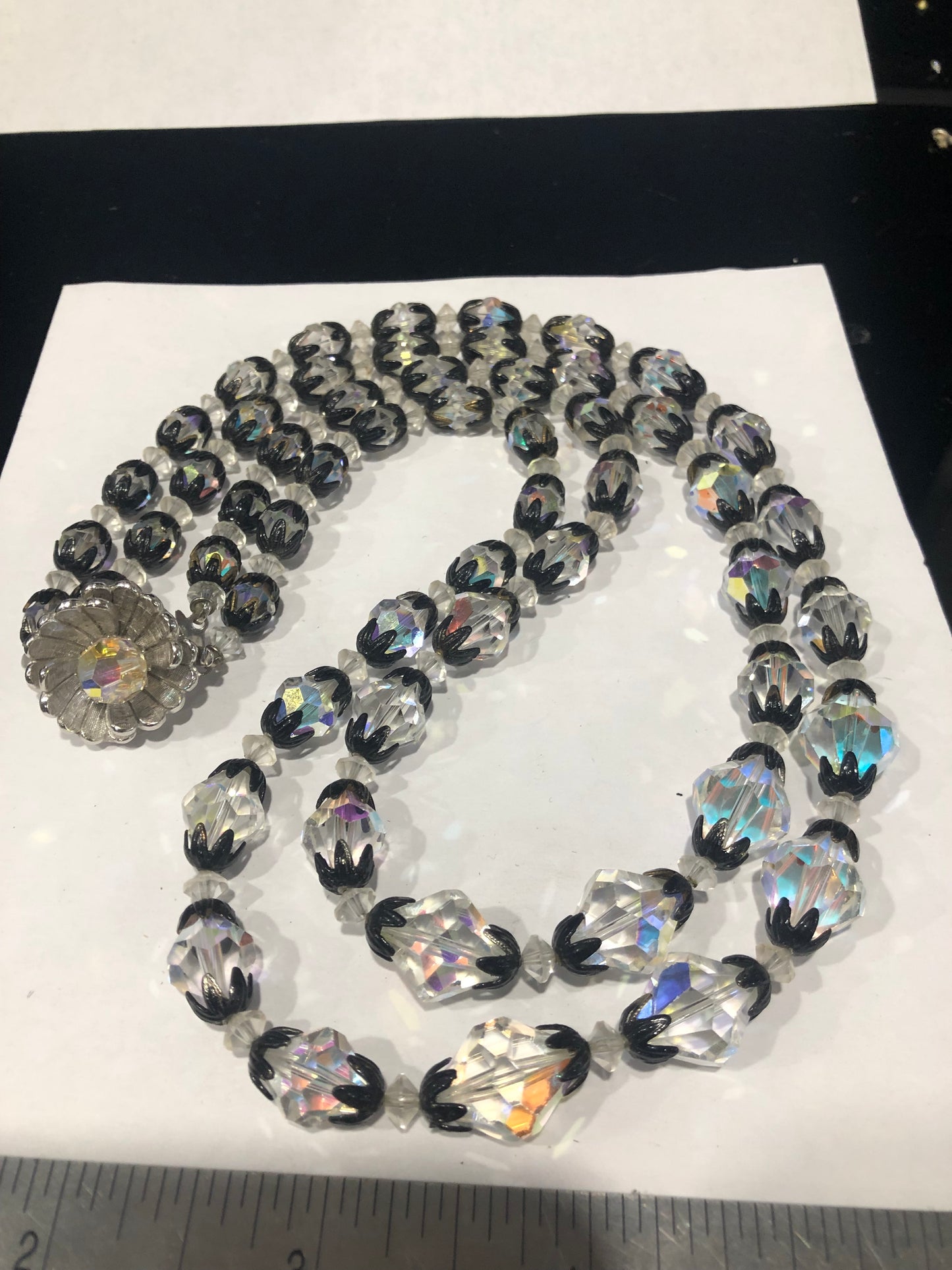 Vintage 2 strand crystal glass bead necklace black cups