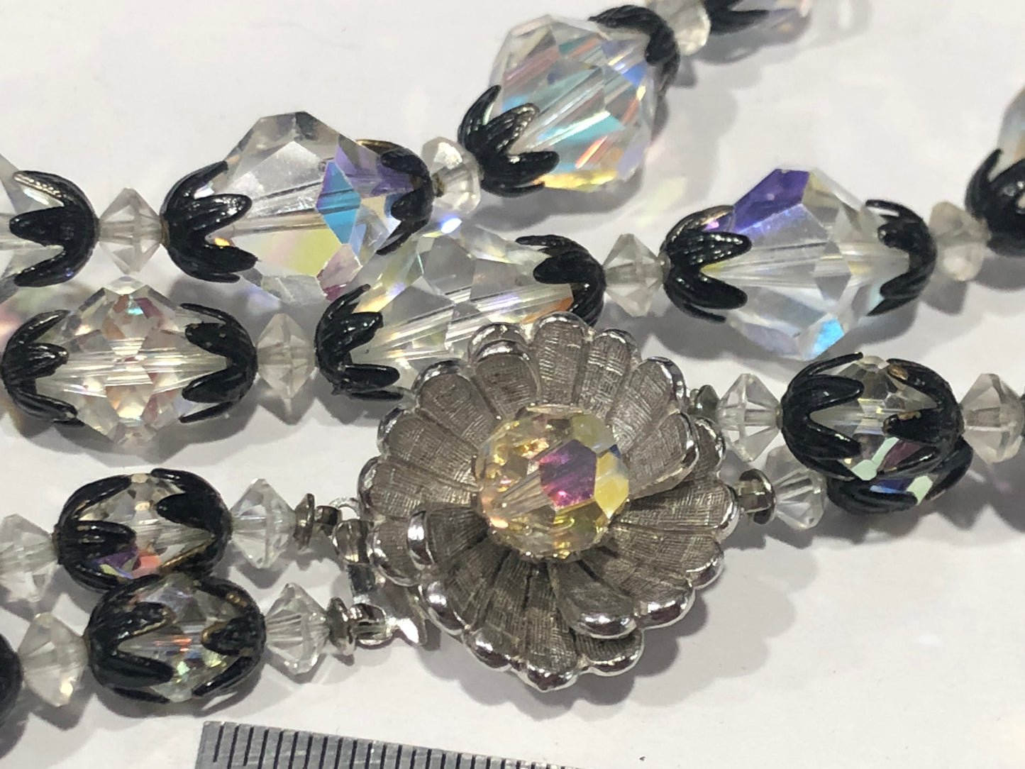 Vintage 2 strand crystal glass bead necklace black cups