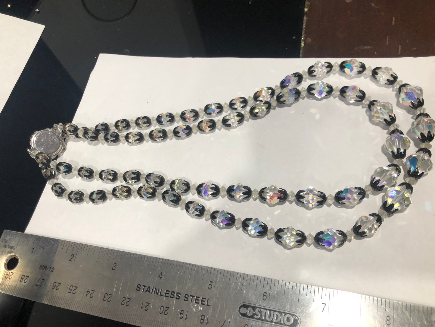 Vintage 2 strand crystal glass bead necklace black cups