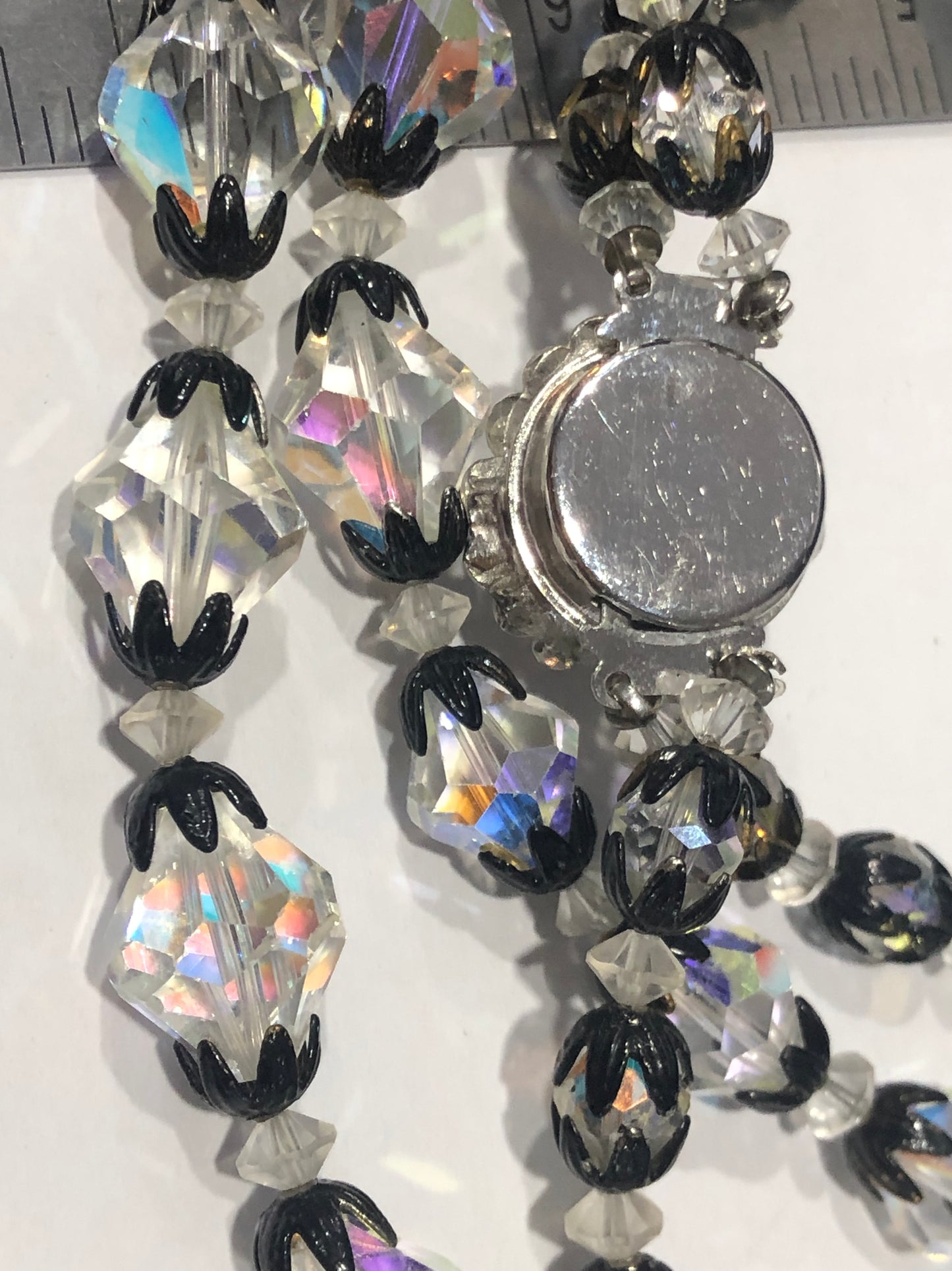 Vintage 2 strand crystal glass bead necklace black cups