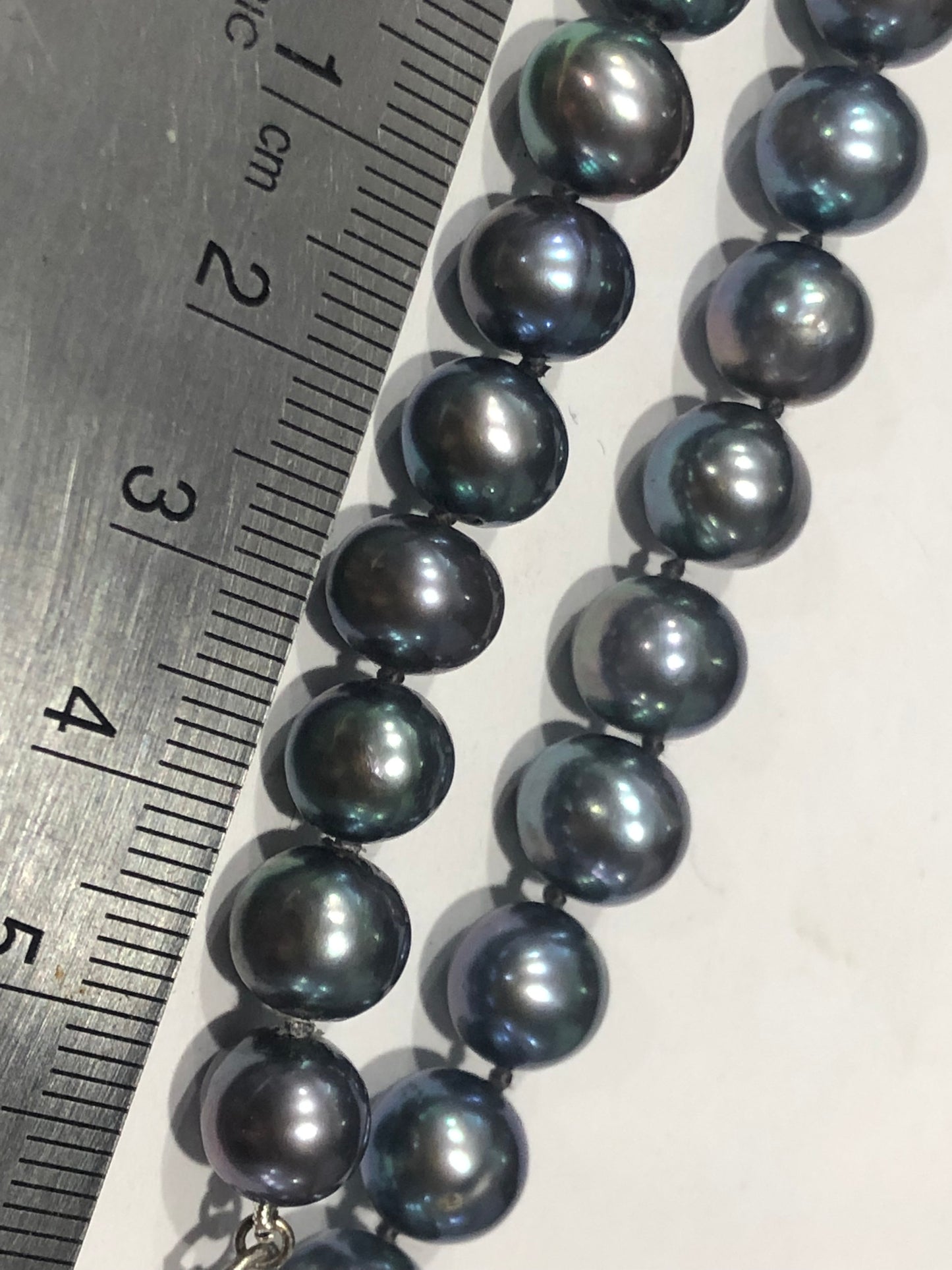 Vintage black freshwater pearl bead necklace, sterling silver clasp