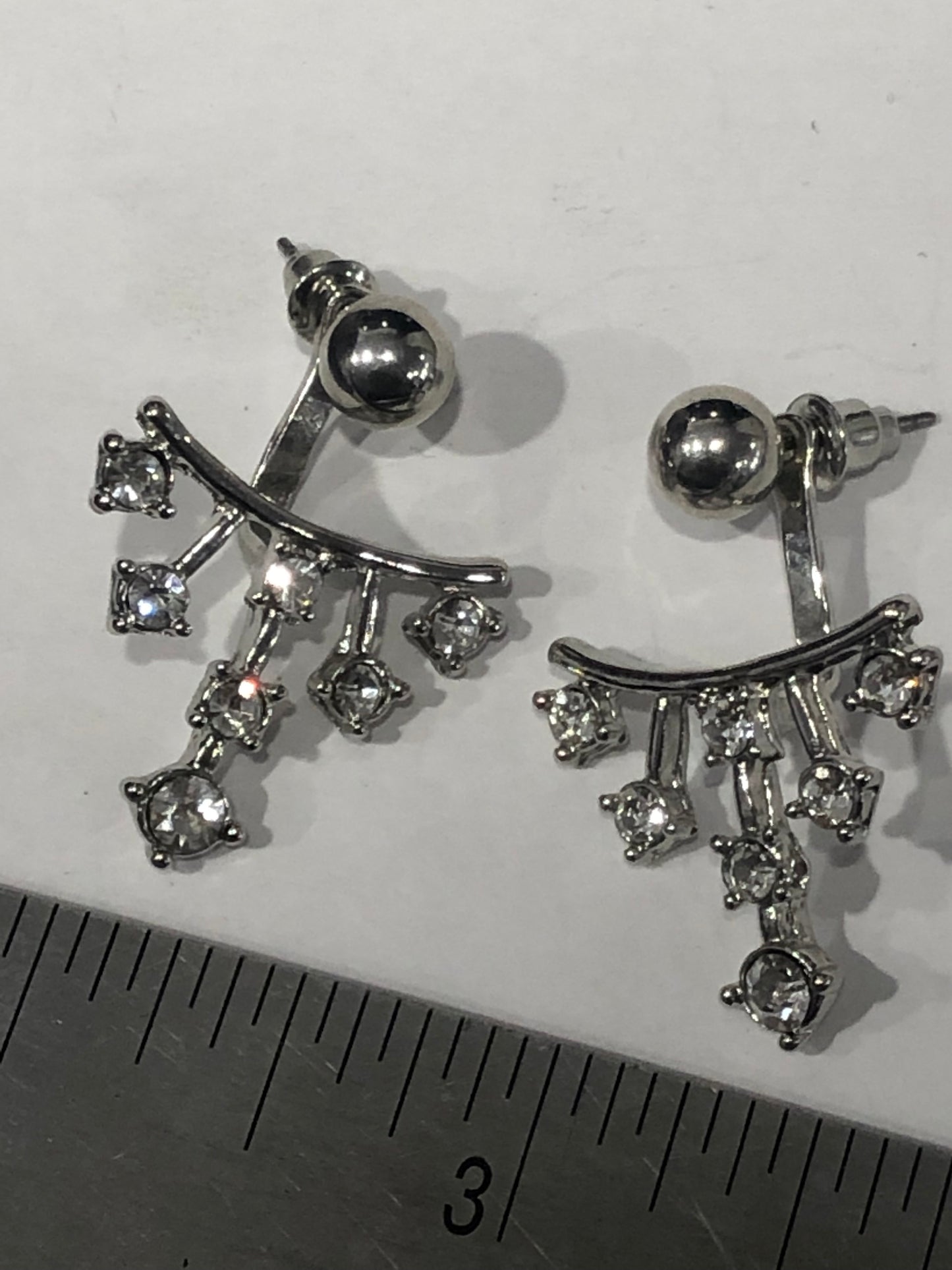 Modern crystal rhinestone stud earrings removable silver tone