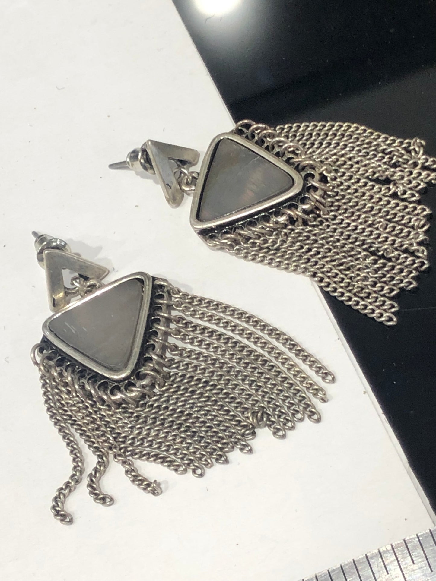 Modern dangle chain triangle earrings faux abalone