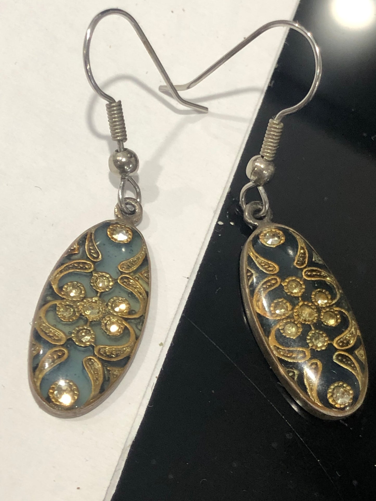 Vintage enamel dangle Earrings Art Deco revival
