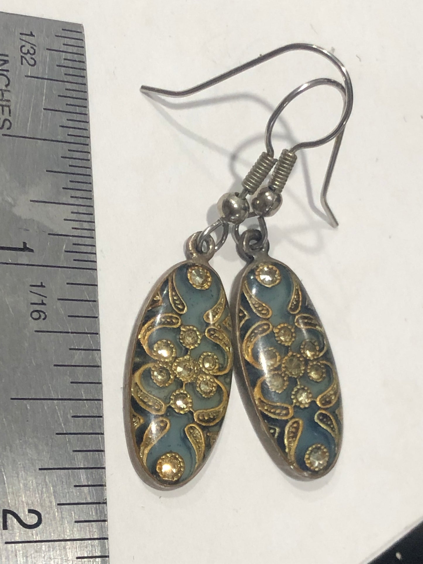 Vintage enamel dangle Earrings Art Deco revival