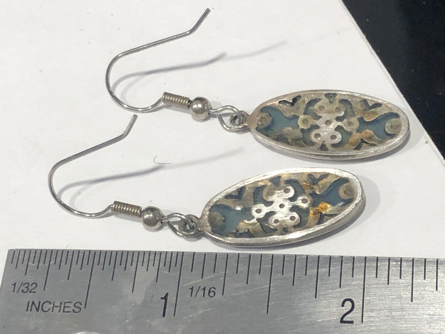 Vintage enamel dangle Earrings Art Deco revival