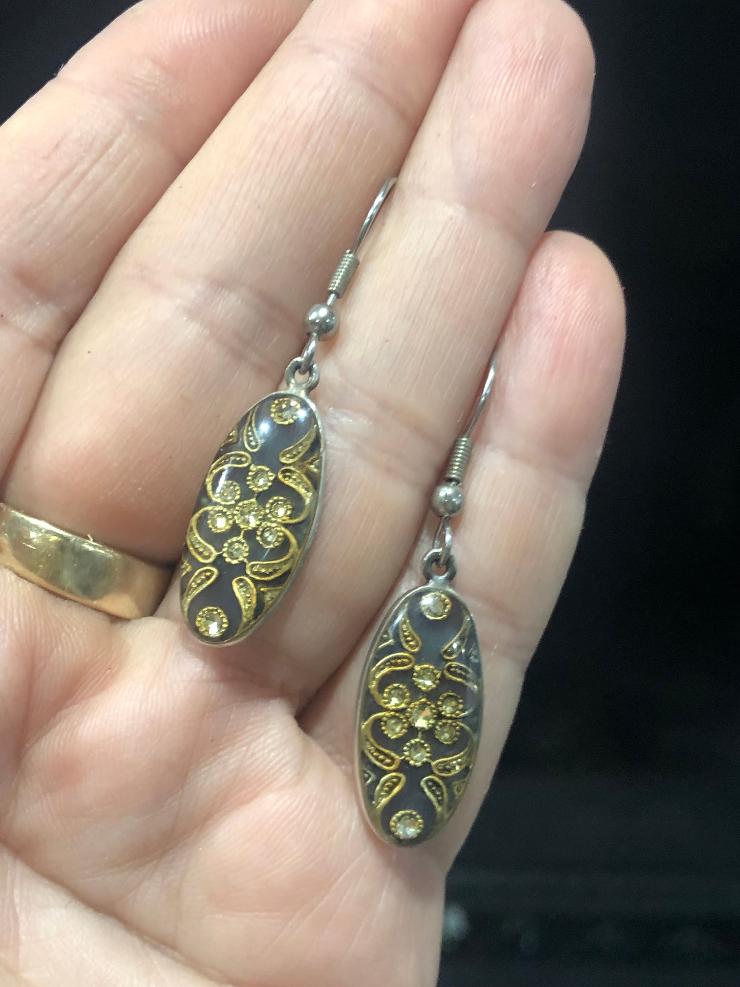 Vintage enamel dangle Earrings Art Deco revival