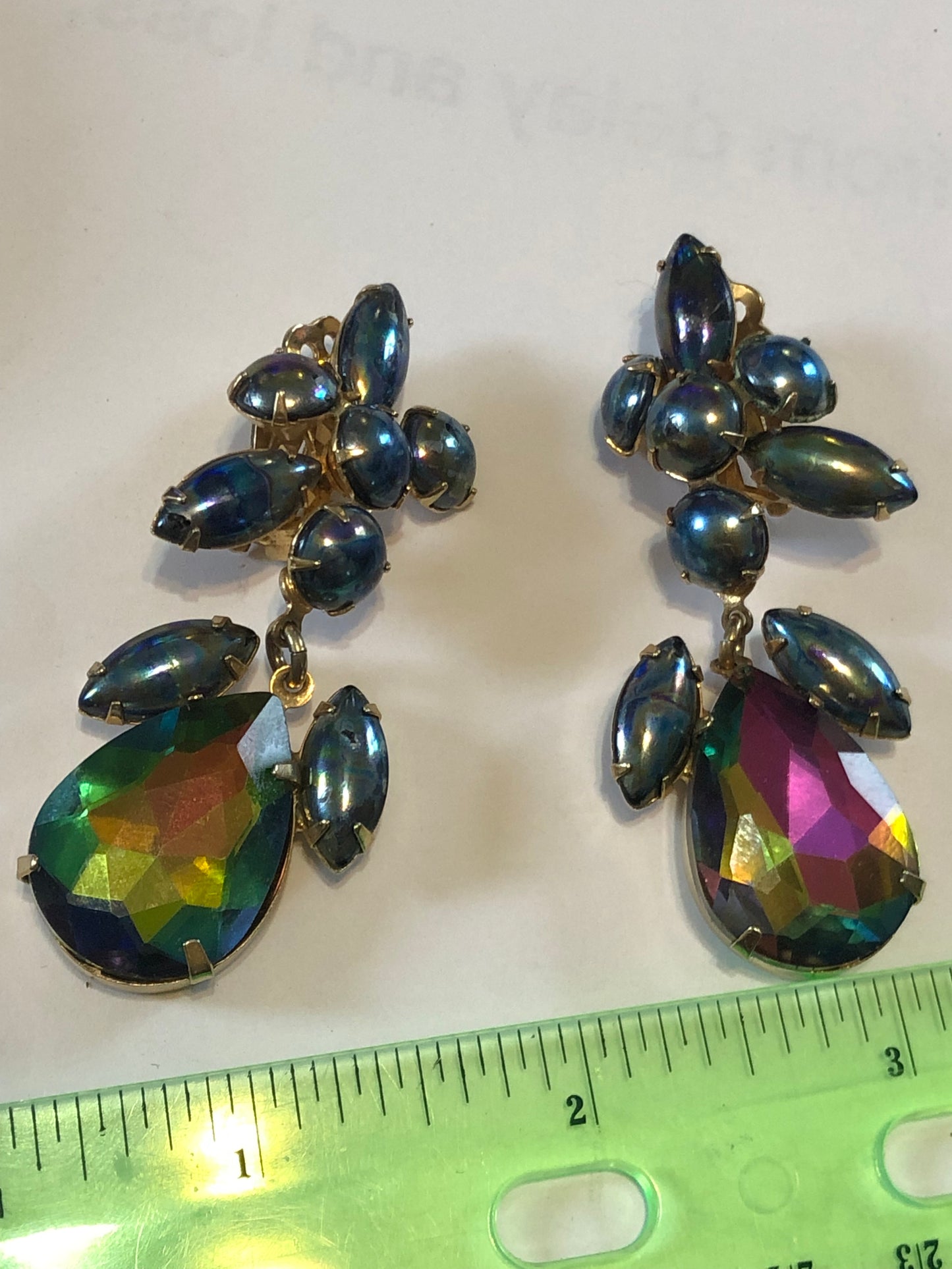 Vintage SHAPSODY watermelon rhinestone clip on earrings gold tone