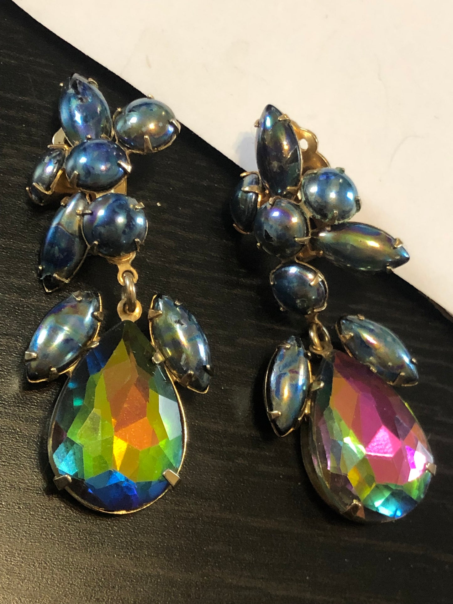 Vintage SHAPSODY watermelon rhinestone clip on earrings gold tone