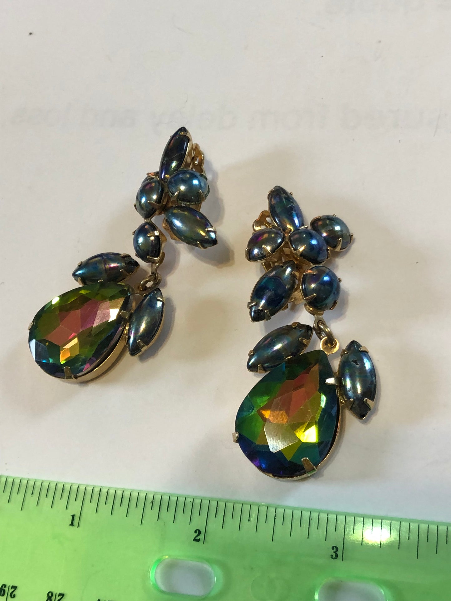 Vintage SHAPSODY watermelon rhinestone clip on earrings gold tone