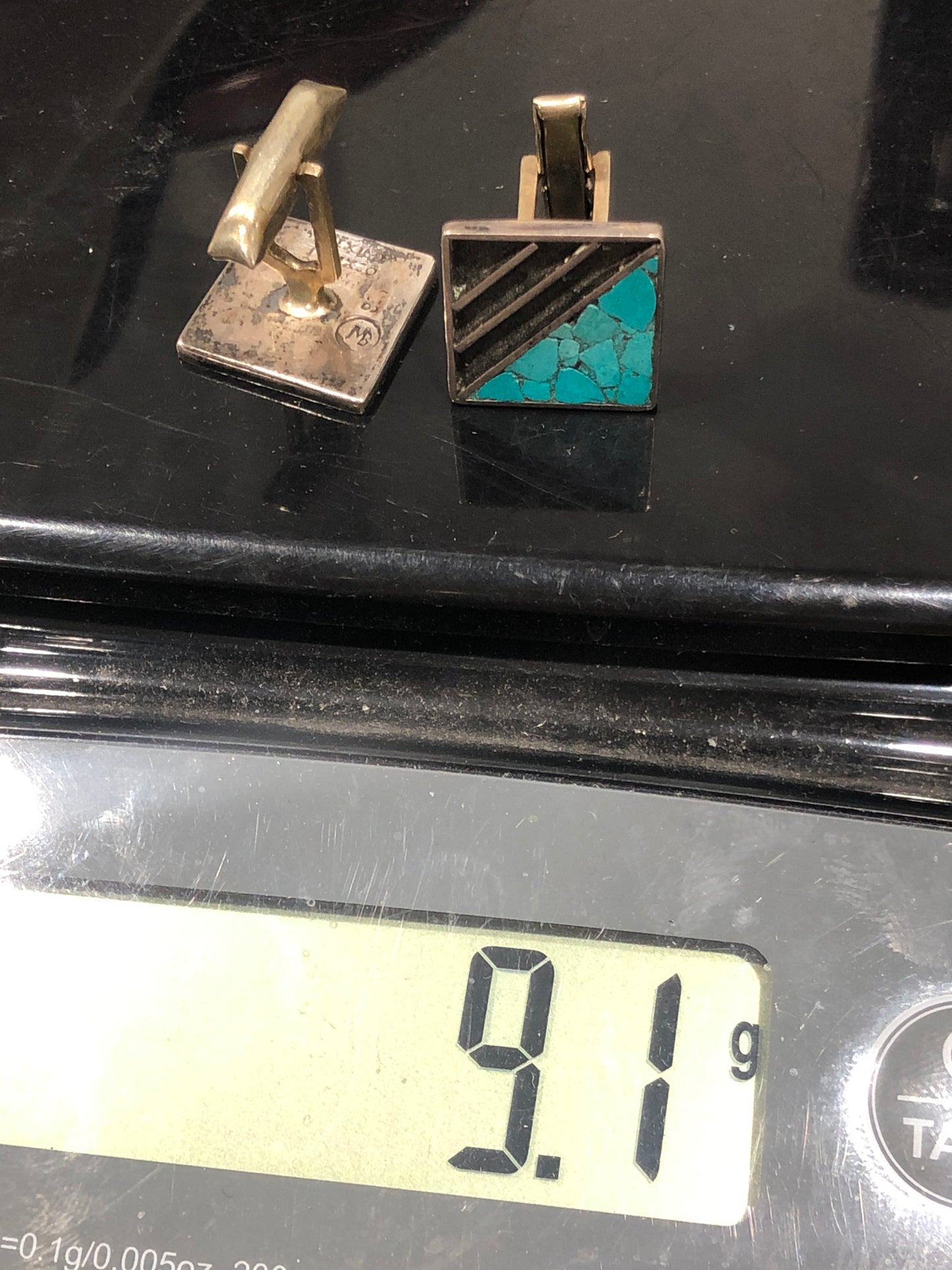 Turquoise Mexico Sterling silver modernist cufflinks