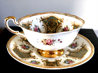 Paragon square share green gold flowers Cup Saucer fine bone China