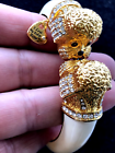 Bichon Frise Puddle Dog charm double head Cuff Bracelet crystal RH gold tone