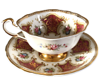 PARAGON burgundy square Teacup Saucer China set Appointment To Her Majesty