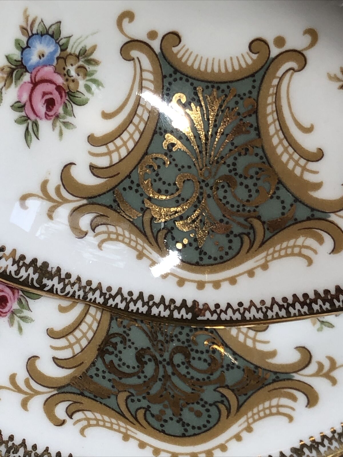 Paragon square share green gold flowers Cup Saucer fine bone China