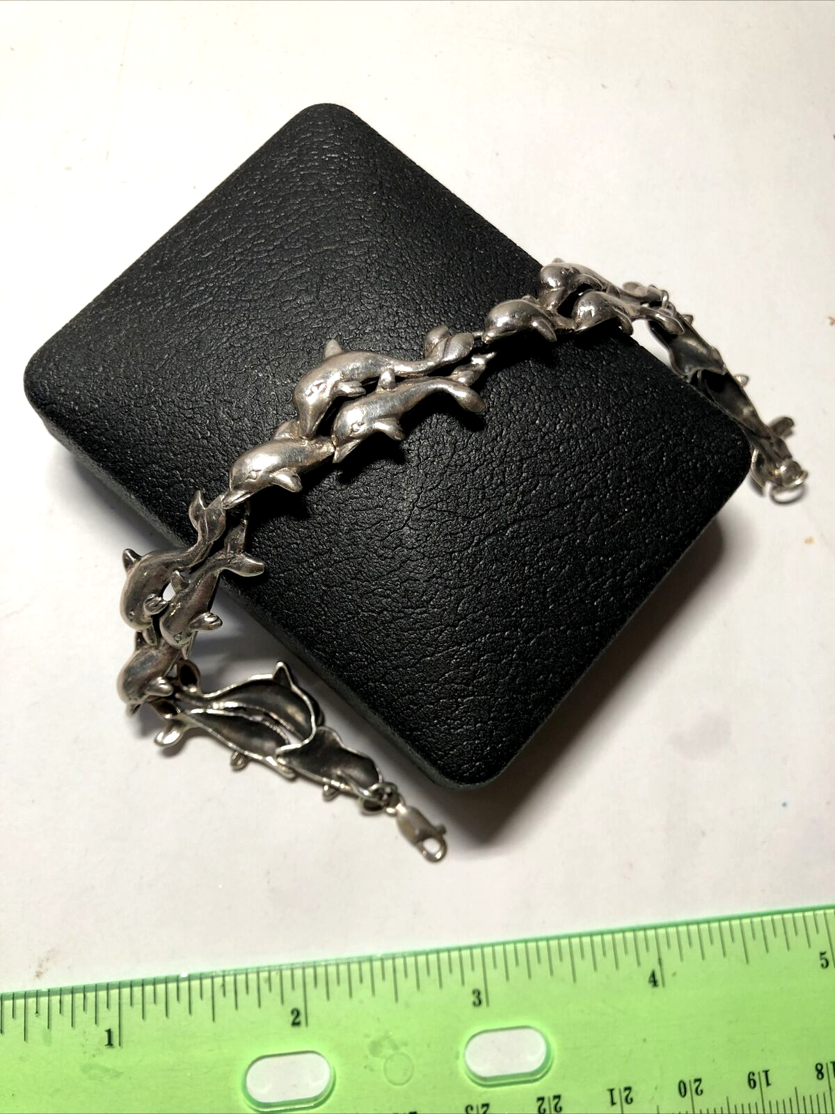 Vintage triple Dolphin sterling sterling 925 link bracelet 8" long