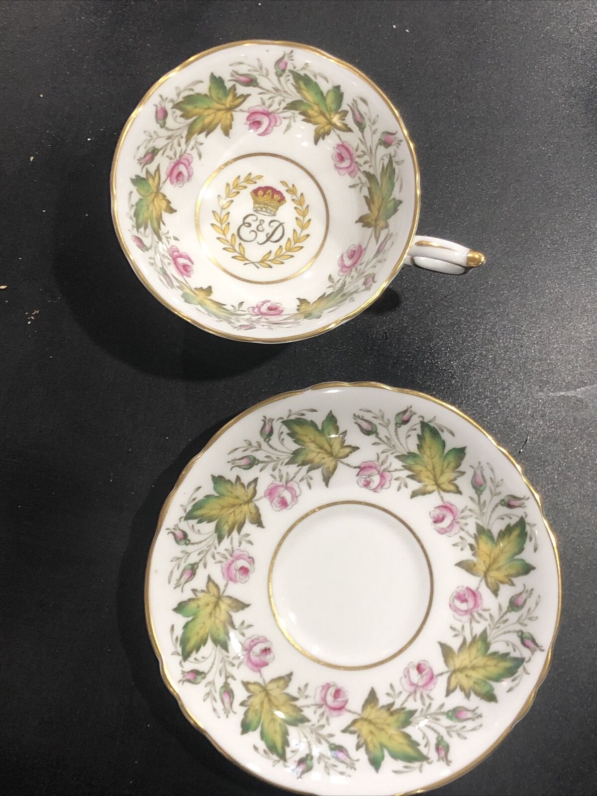 Paragon green leaf Cup Saucer Commemorate Visit of Princess Elizabeth to Canada