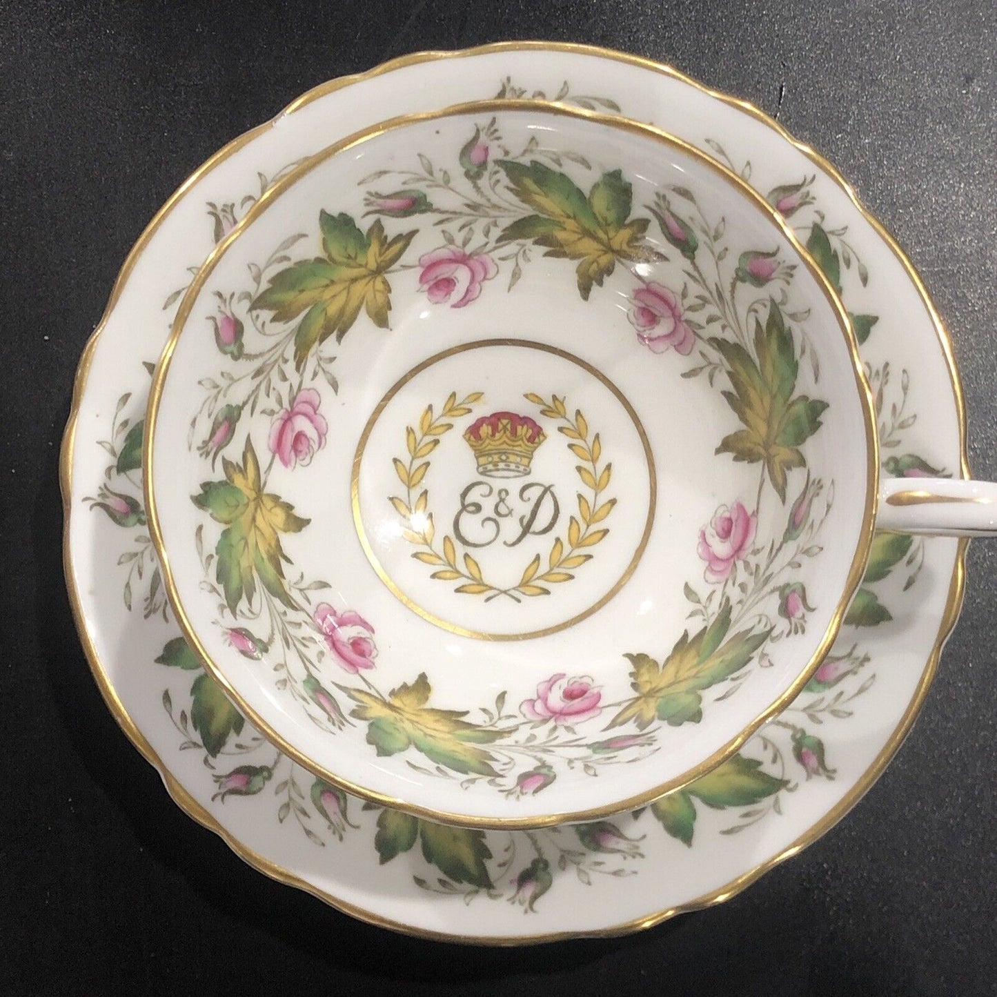 Paragon green leaf Cup Saucer Commemorate Visit of Princess Elizabeth to Canada