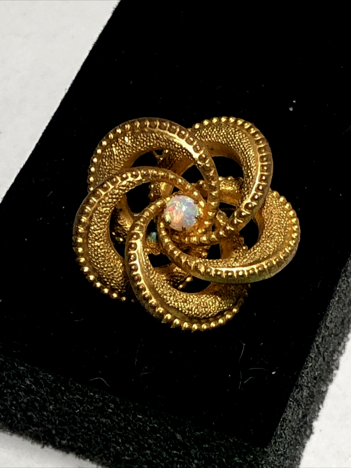 Antique Victorian love knot GF Gold Filled brooch pin with opal gemstone